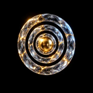 Une cible de cristal à trois anneaux, sphère d'or au centre.