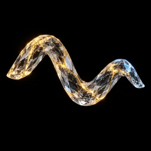 Une vague de cristal qui monte et redescend sur un socle.