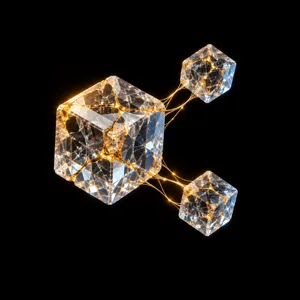 Un cube de cristal dont trois cubes plus petits se détachent.