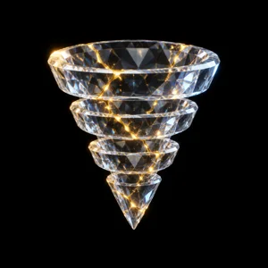 Un entonnoir de cristal veine d'or, a quatre étages.